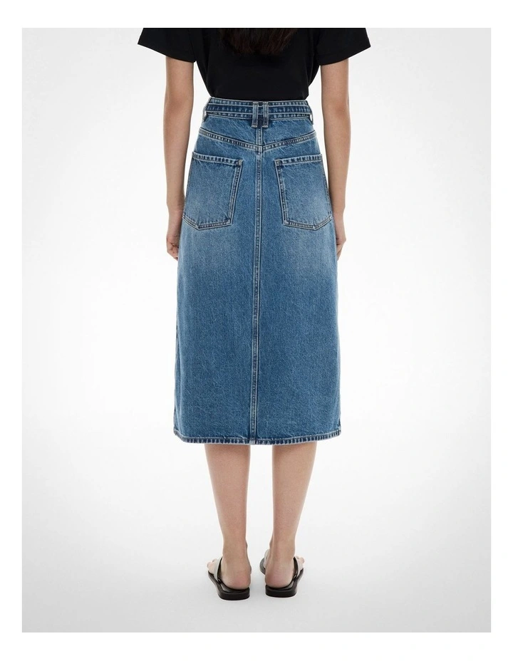 Denim Belt Midi Skirt in Indigo image 5