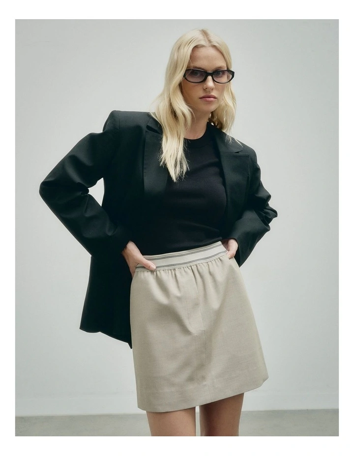 Elastic Detail Mini Skirt in Sand Marle image 2