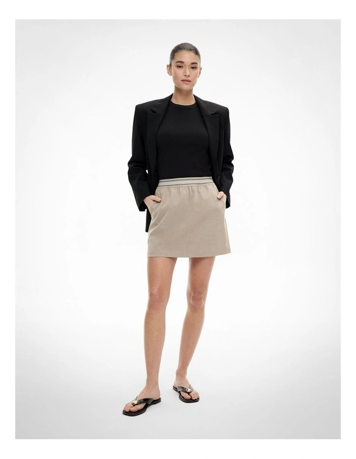 Elastic Detail Mini Skirt in Sand Marle image 3