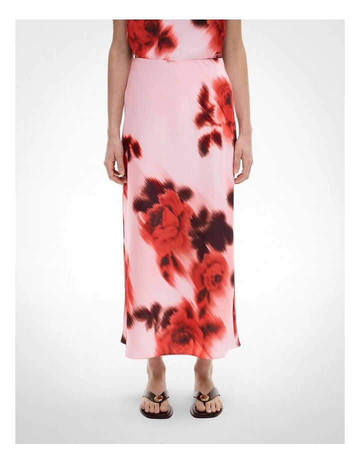 Bias Midi Skirt in Flame Floral image 1