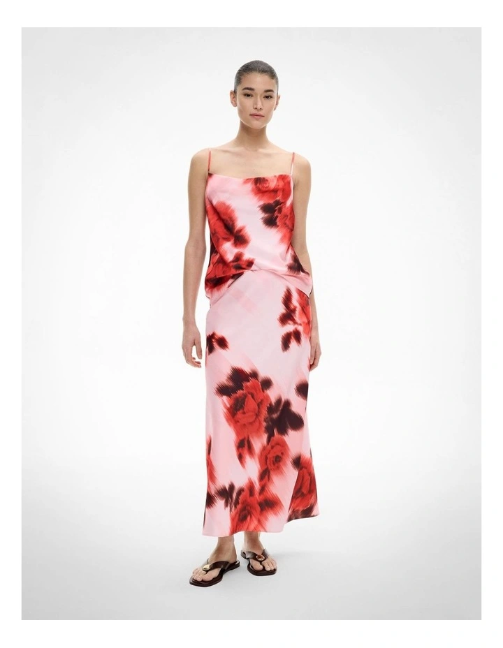 Bias Midi Skirt in Flame Floral image 2