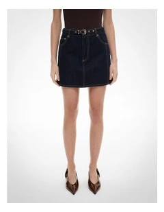 Denim Belt Mini Skirt in Raw Denim
