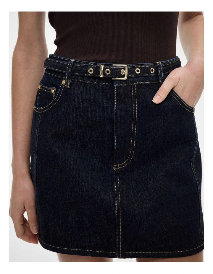 Denim Belt Mini Skirt in Raw Denim image 4