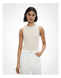 Crew Rib Tank Top in Oat Marle