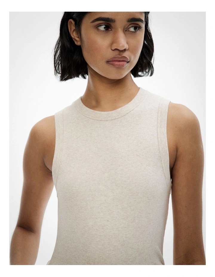 Crew Rib Tank Top in Oat Marle image 3