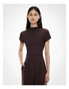 Textured Cap Sleeve T-shirt in Espresso
