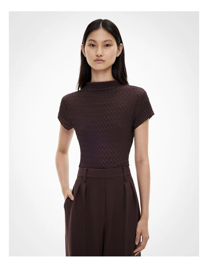 Textured Cap Sleeve T-shirt in Espresso image 1