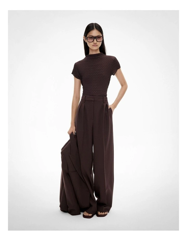 Textured Cap Sleeve T-shirt in Espresso image 2
