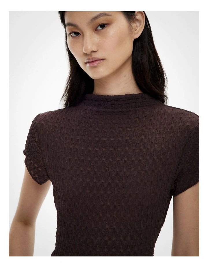 Textured Cap Sleeve T-shirt in Espresso image 3