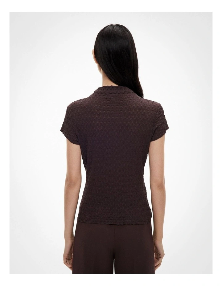 Textured Cap Sleeve T-shirt in Espresso image 4