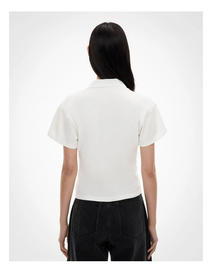 Gathered V Neck T-shirt in Fresh White image 4