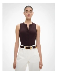 Button Through Tank Top in Espresso