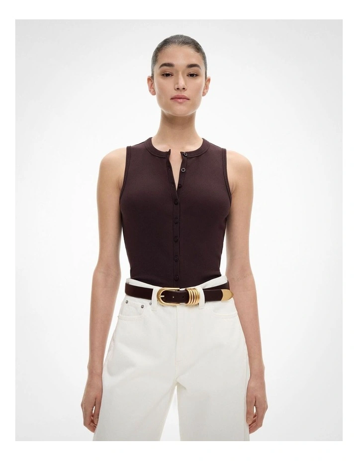Button Through Tank Top in Espresso image 1