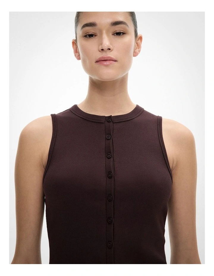 Button Through Tank Top in Espresso image 3