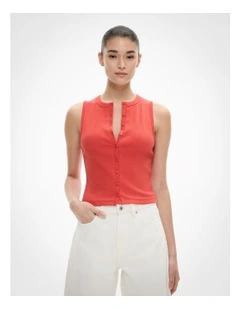Button Through Tank Top in Flame