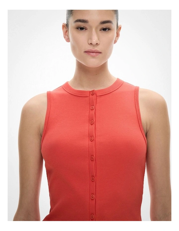 Button Through Tank Top in Flame image 3