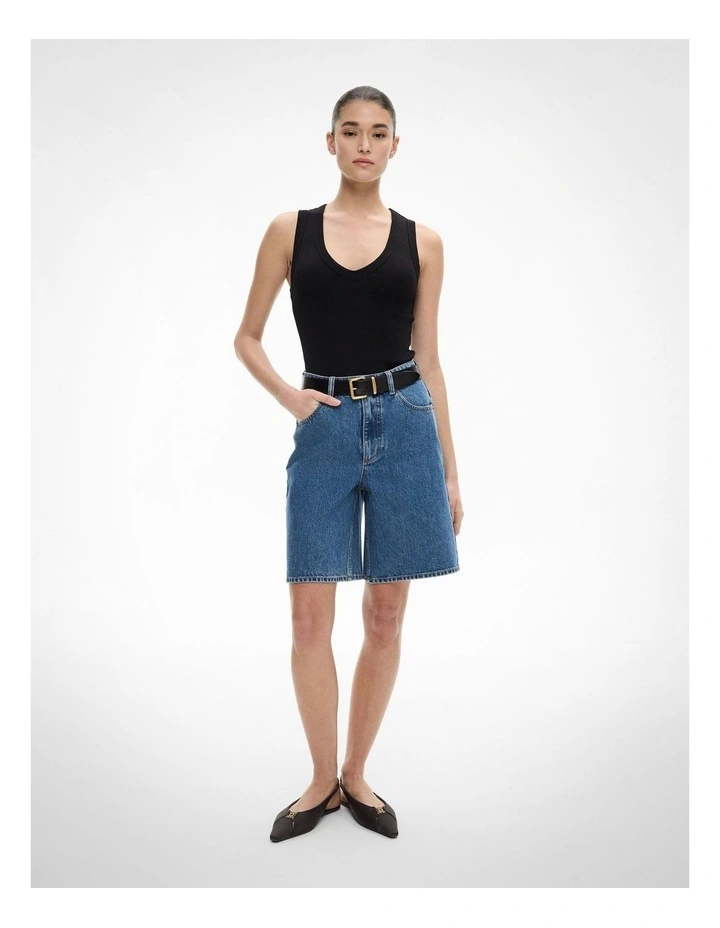 Fine Rib V Neck Tank in Black image 1