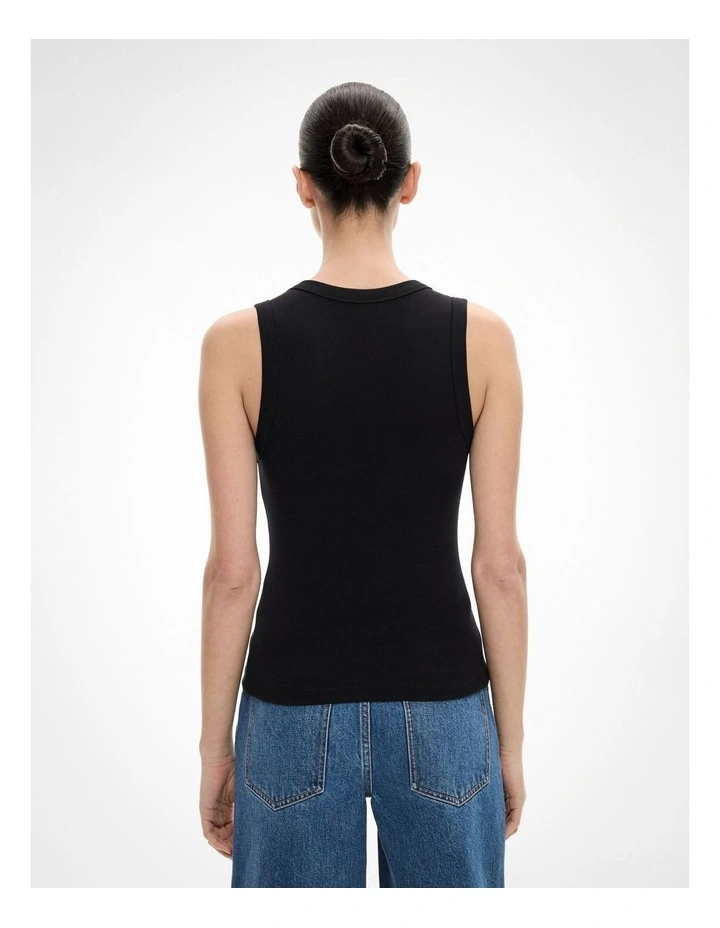 Fine Rib V Neck Tank in Black image 4
