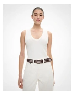 Fine Rib V Neck Tank in Fresh White
