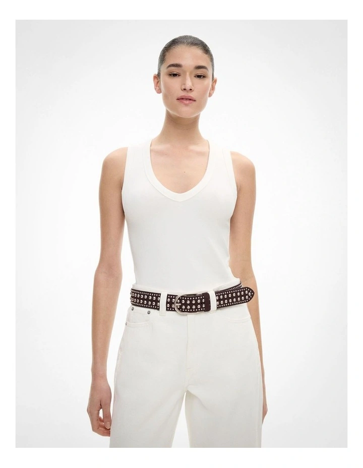 Fine Rib V Neck Tank in Fresh White image 1