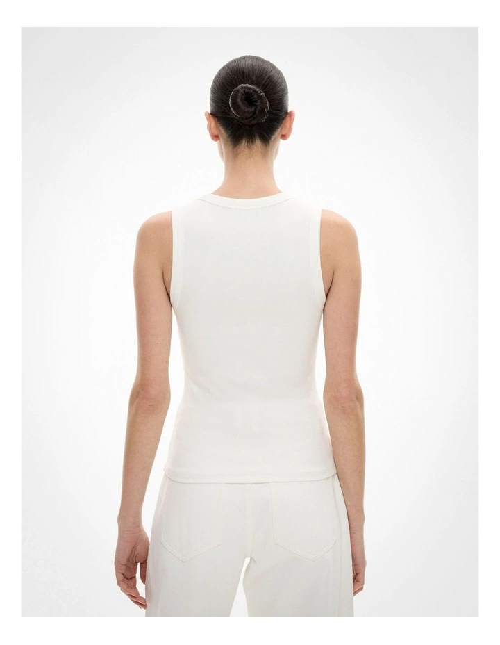 Fine Rib V Neck Tank in Fresh White image 4