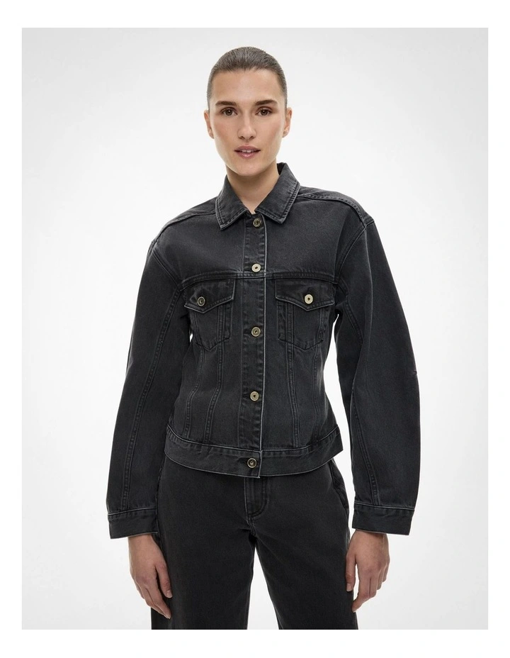 Cinched Denim Jacket in Washed Black image 1