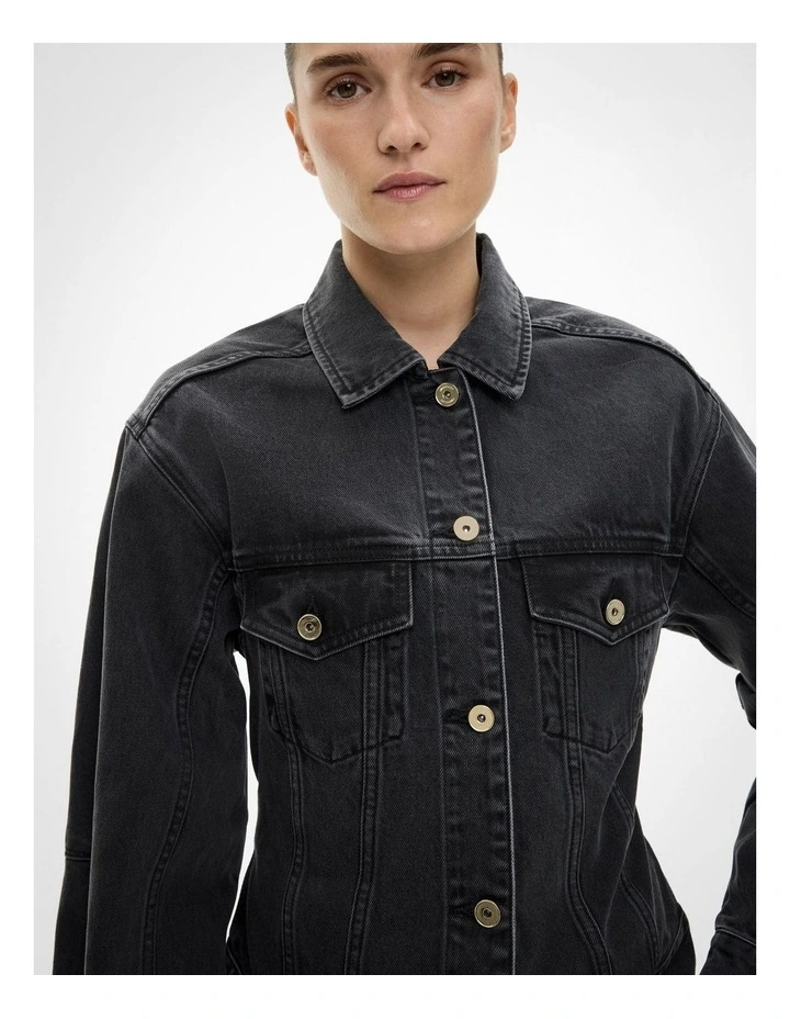 Cinched Denim Jacket in Washed Black image 3