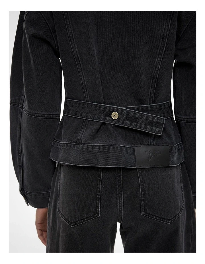 Cinched Denim Jacket in Washed Black image 4