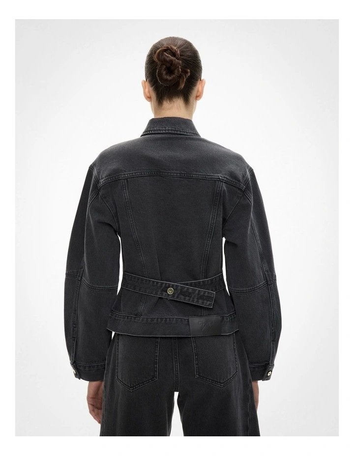 Cinched Denim Jacket in Washed Black image 5