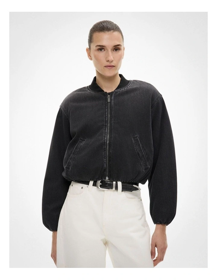 Bubble Hem Denim Jacket in Washed Black image 1