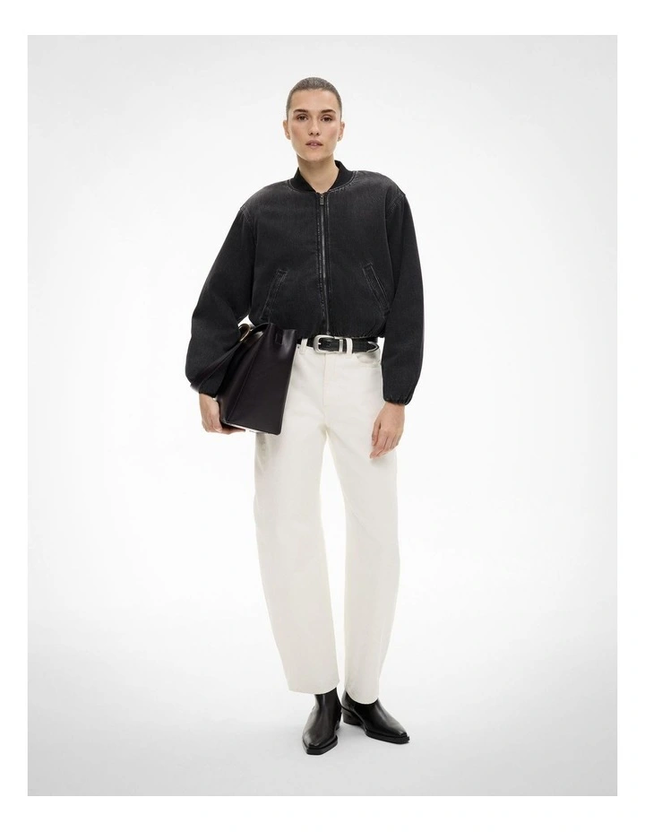 Bubble Hem Denim Jacket in Washed Black image 2