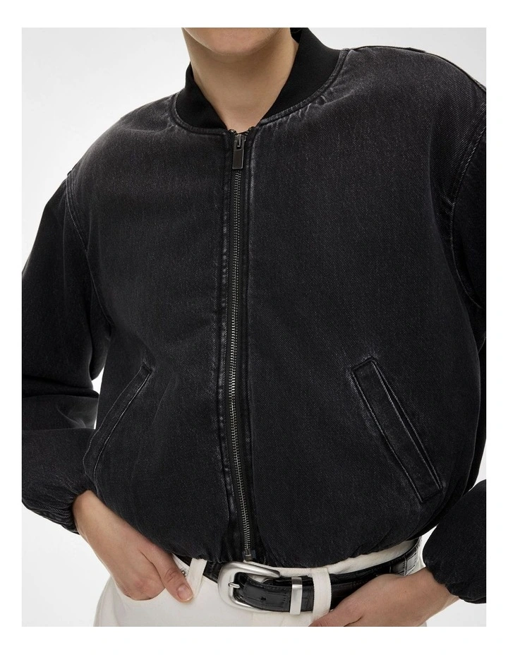 Bubble Hem Denim Jacket in Washed Black image 3