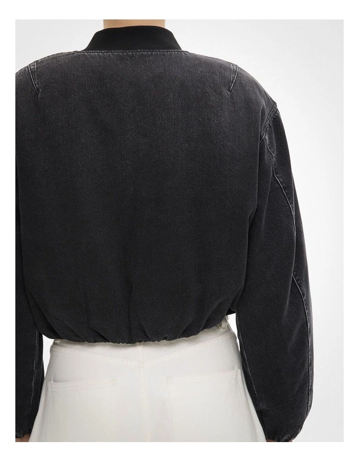 Bubble Hem Denim Jacket in Washed Black image 4