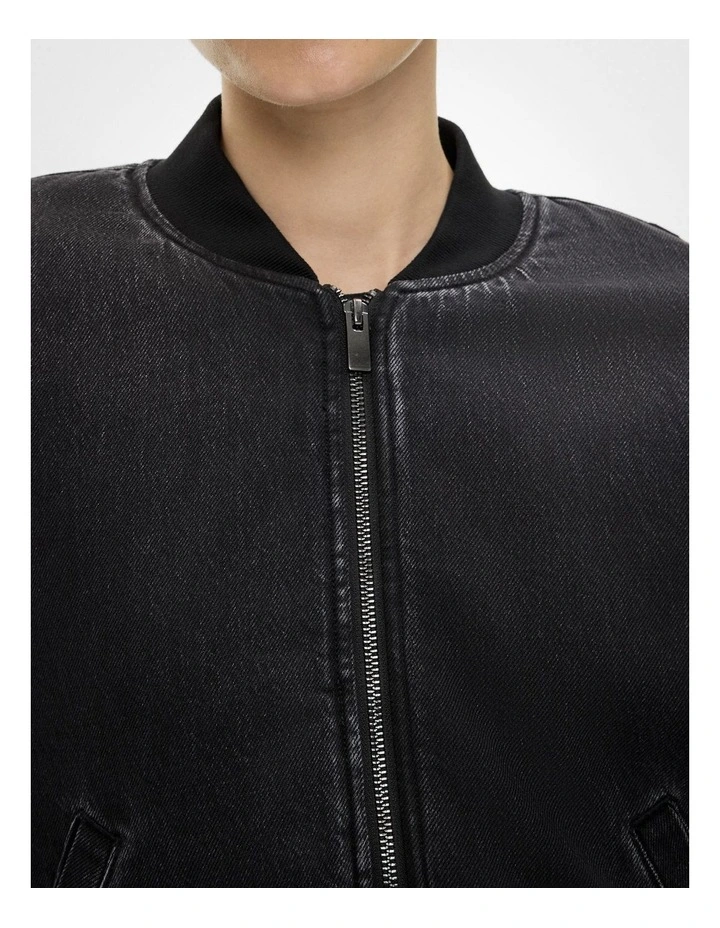 Bubble Hem Denim Jacket in Washed Black image 5