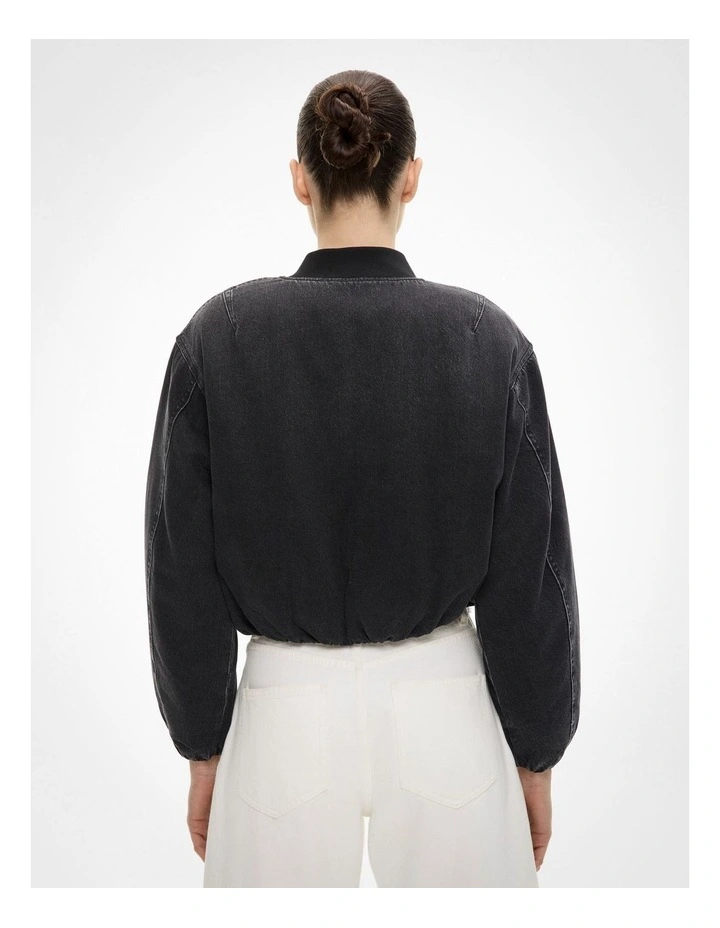 Bubble Hem Denim Jacket in Washed Black image 6