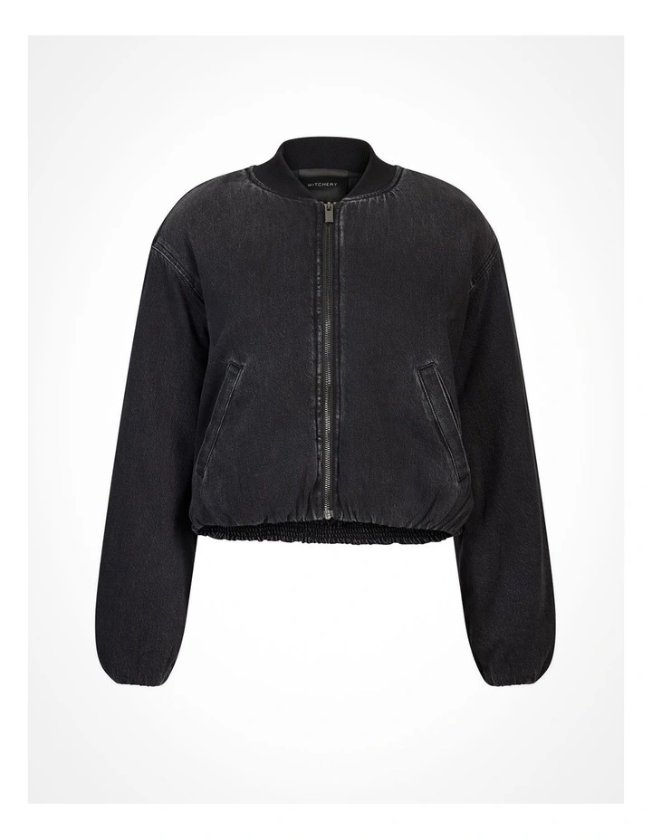 Bubble Hem Denim Jacket in Washed Black image 7