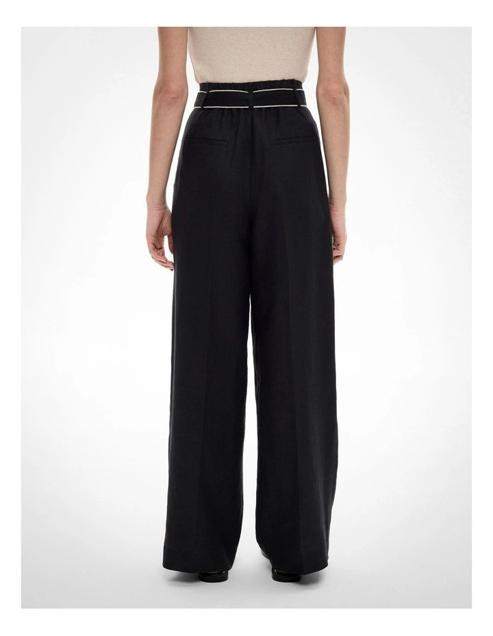 Belt Detail Linen Pants in Black image 4