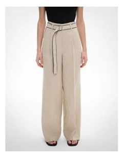 Belt Detail Linen Pants in Sand