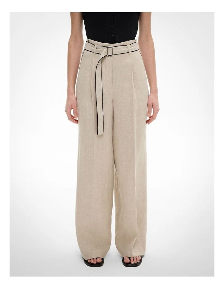 Belt Detail Linen Pants in Sand image 1