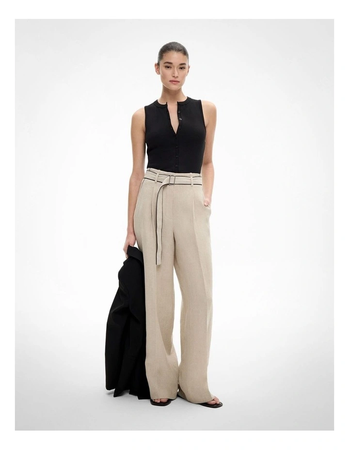 Belt Detail Linen Pants in Sand image 2