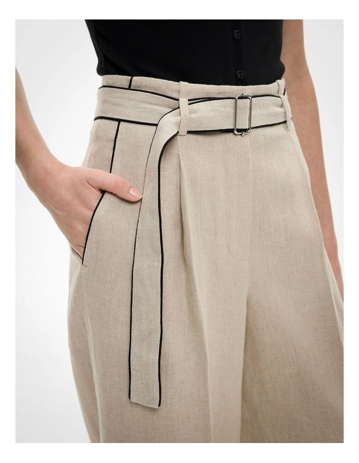 Belt Detail Linen Pants in Sand image 3