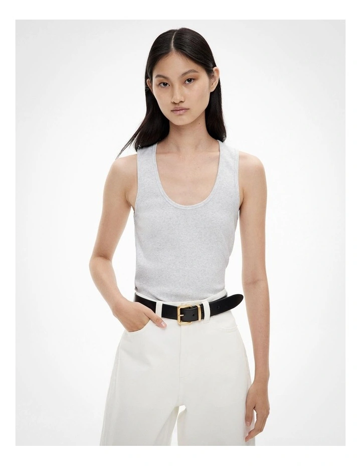 Scoop Rib Tank Top in Soft Silver Marle image 1