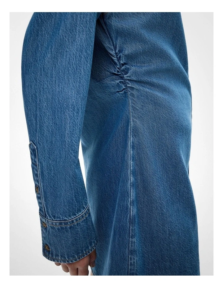 Ruched Denim Dress in Indigo image 3