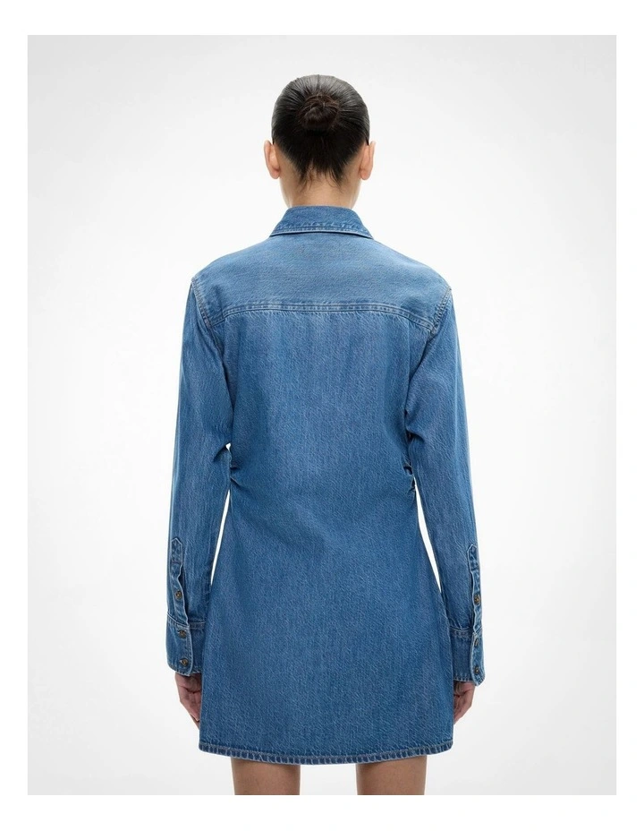 Ruched Denim Dress in Indigo image 4