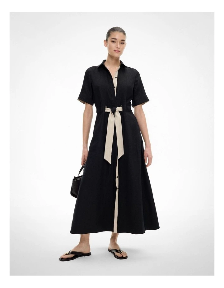 Eyelet Detail Midi Dress in Black image 1
