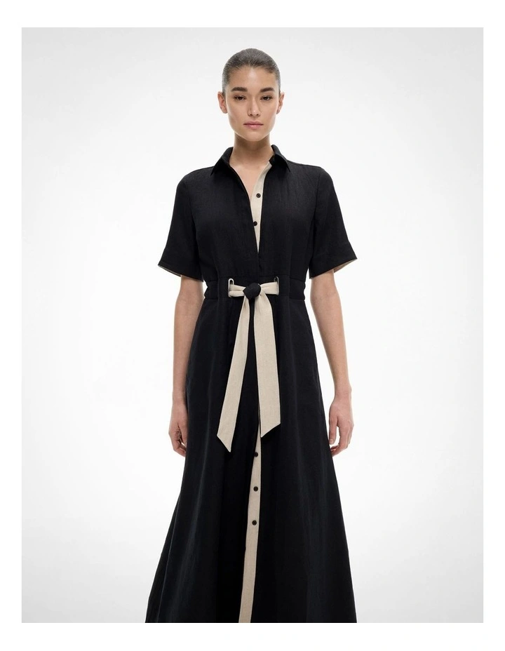 Eyelet Detail Midi Dress in Black image 2