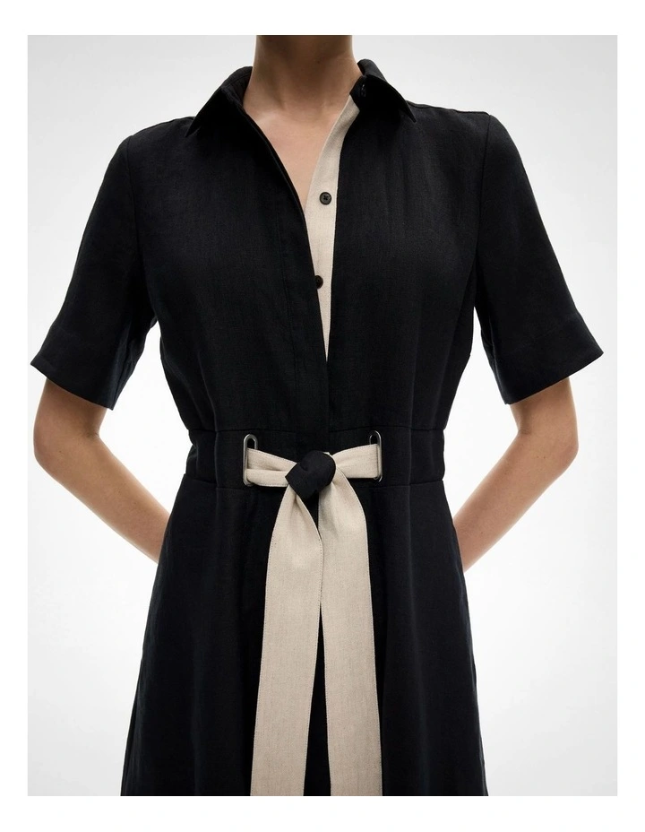 Eyelet Detail Midi Dress in Black image 3
