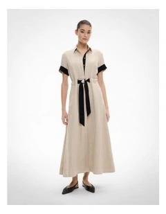 Eyelet Detail Midi Dress in Sand