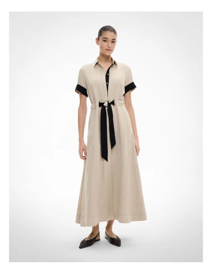 Eyelet Detail Midi Dress in Sand image 1