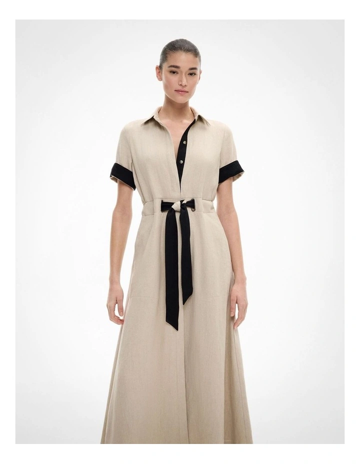 Eyelet Detail Midi Dress in Sand image 2